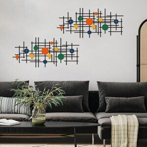 2 Retro MC Geometric Wall Decor Metal Wall Art for Living Room Office 3D